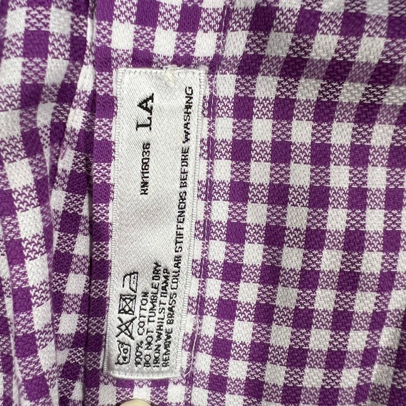 Charles Tyrwhitt Mens Slim Fit Gingham Dress Shirt Purple White 17/33 Cotton - Picture 15 of 16